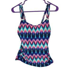 Croft‎ & Borrow Tankini Swim Top Womens Sz 6 Purple Ruched Built In Bra Swimsuit